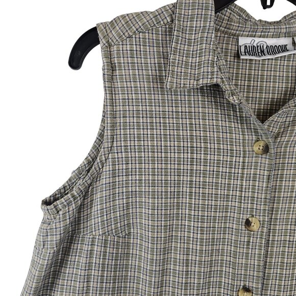 Cottage Core Plaid Academia Maxi Dress XL Green/Brown Navy Boho Spring Practical - Picture 4 of 13